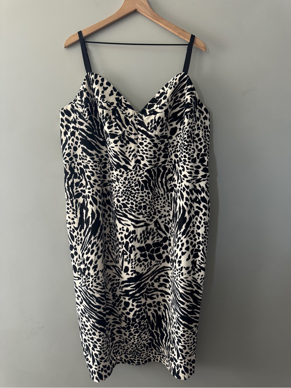 NWT | Sergio Hudson | Black & White Animal Print Midi Dress | 2X